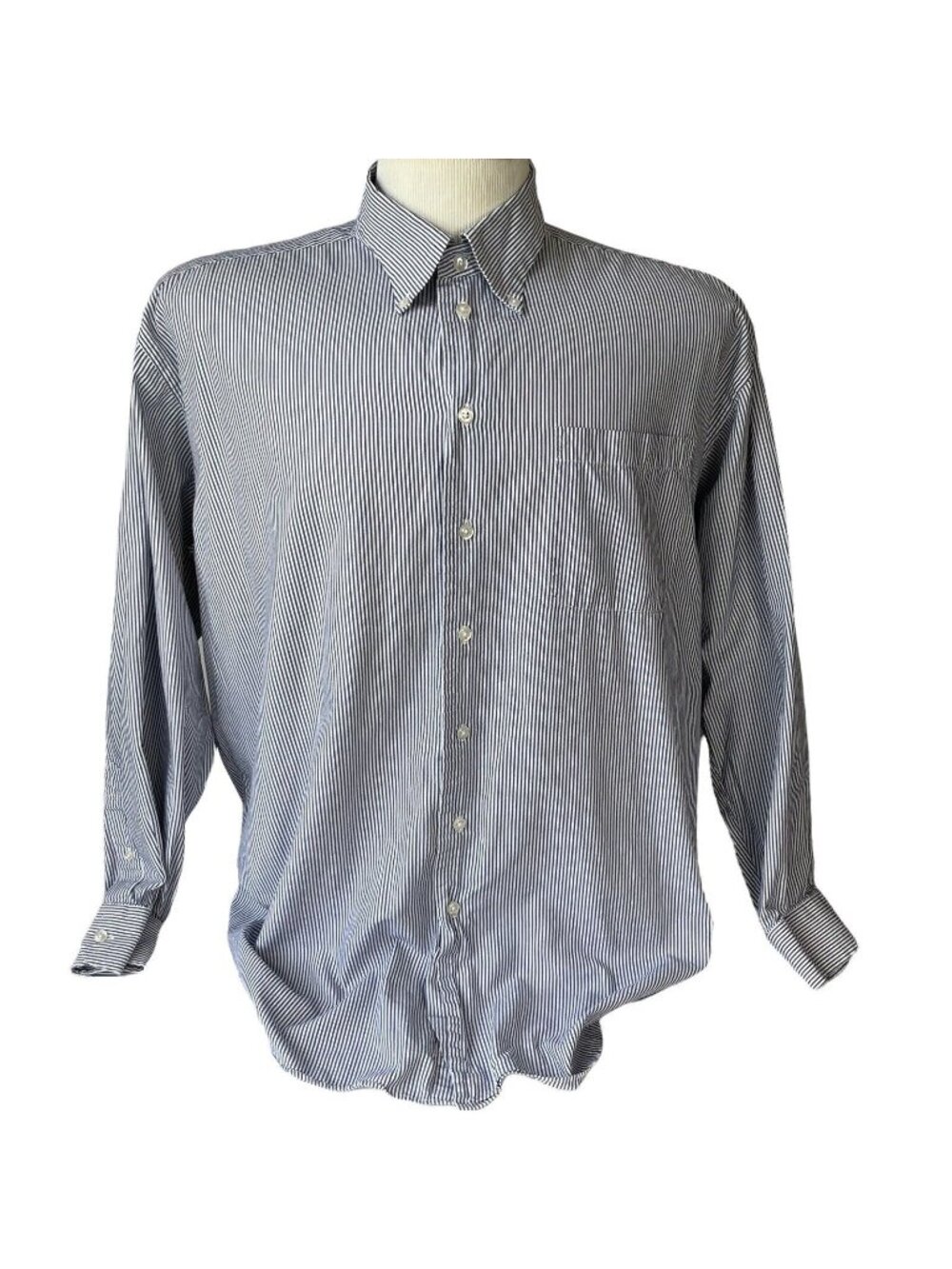 Nautica Button Down Shirt 17 1/2 34-35 Blue White Stripe Long Sleeve